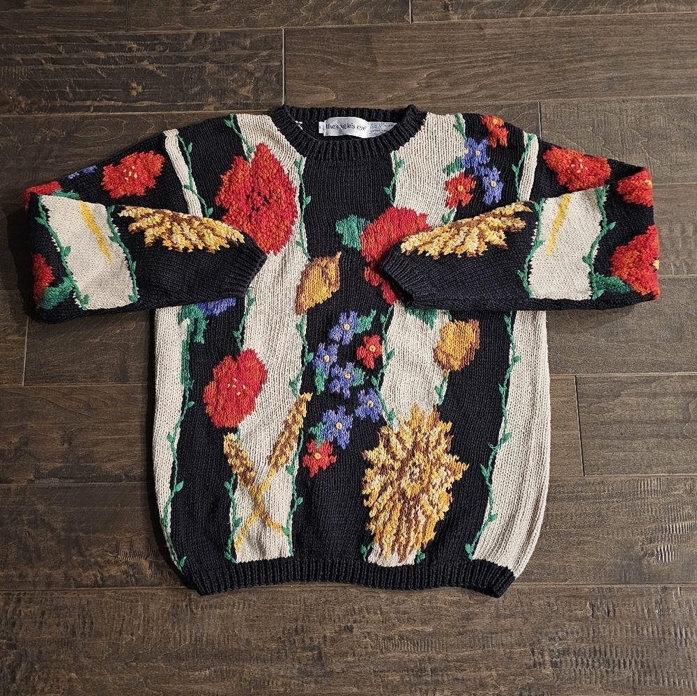 Vintage "The Eagle's Eye" Women's Knit Floral Sweater sz large - Picture 4 of 8